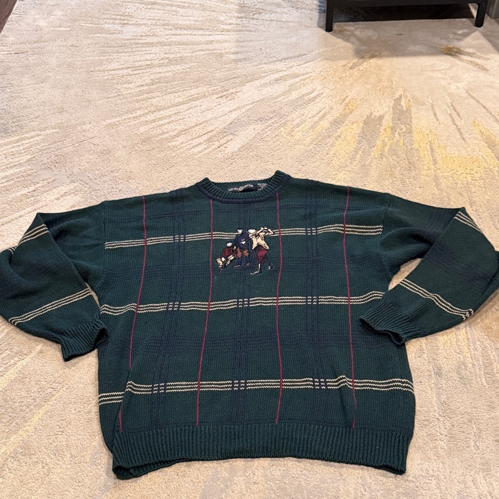 Vintage Cape Isle Knitters Sweater Mens XL Golf‎ Golfers Green Embroidered USA